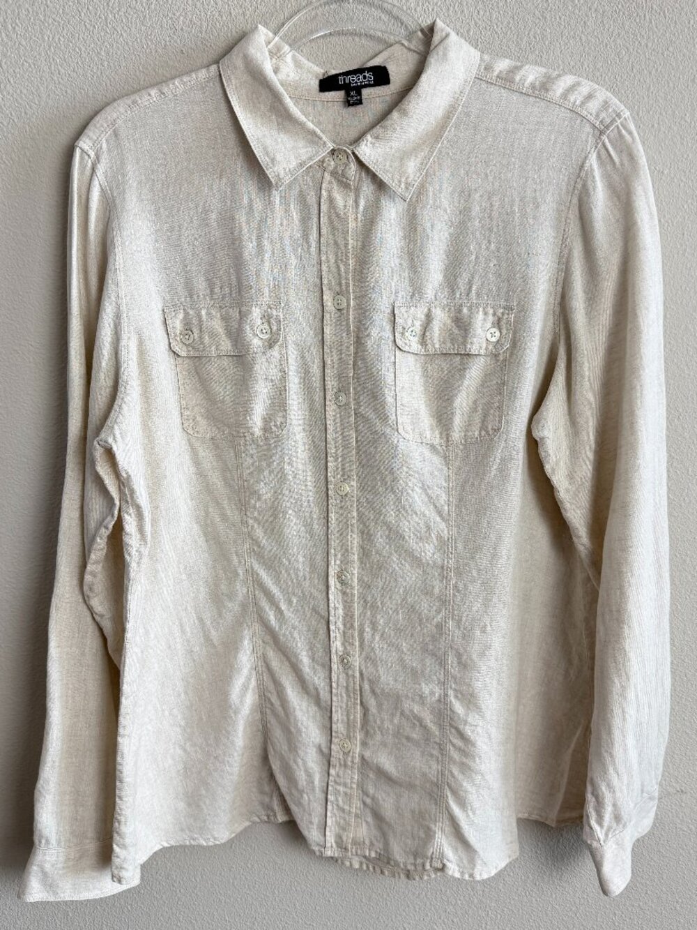 Saks Fifth Avenue Threads 100% Linen Button Down Women's XL Neutral
